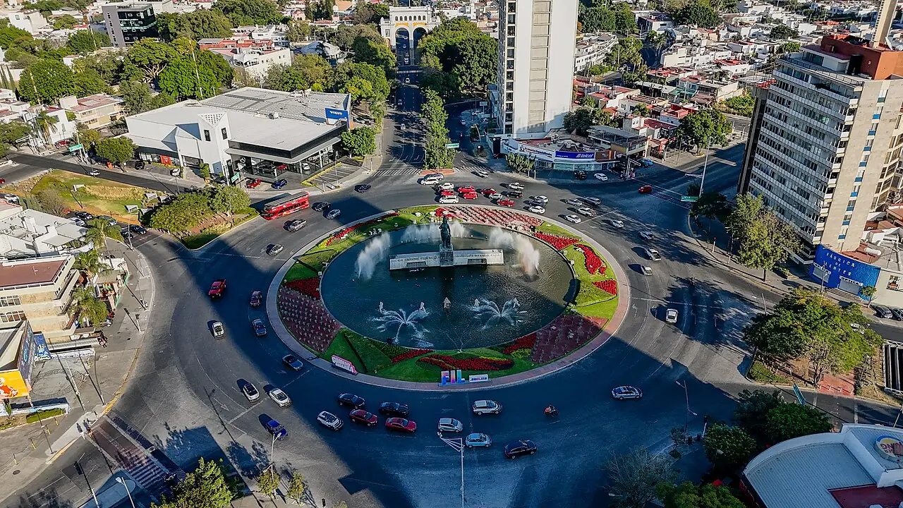 Aerial photo of Glorieta La Minerva taken by drone, Guadalajara, Jalisco, Mexico.