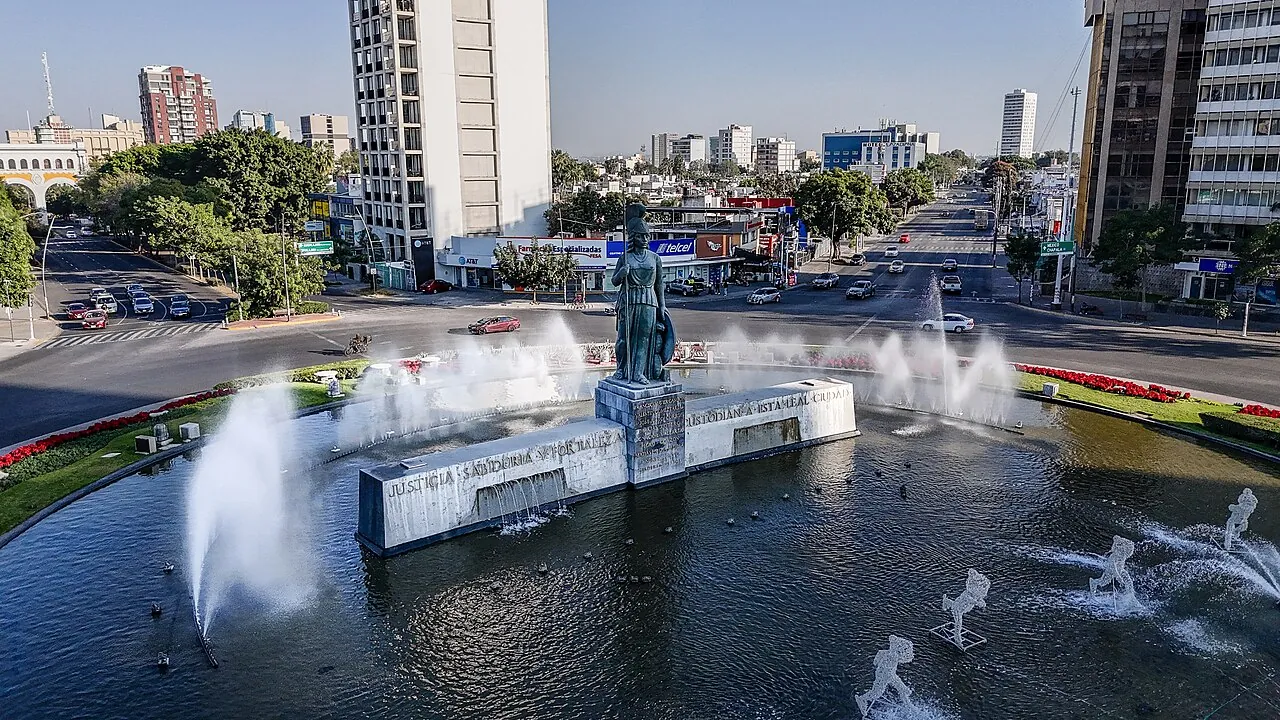 Aerial photo of Glorieta La Minerva taken by drone, Guadalajara, Jalisco, Mexico.