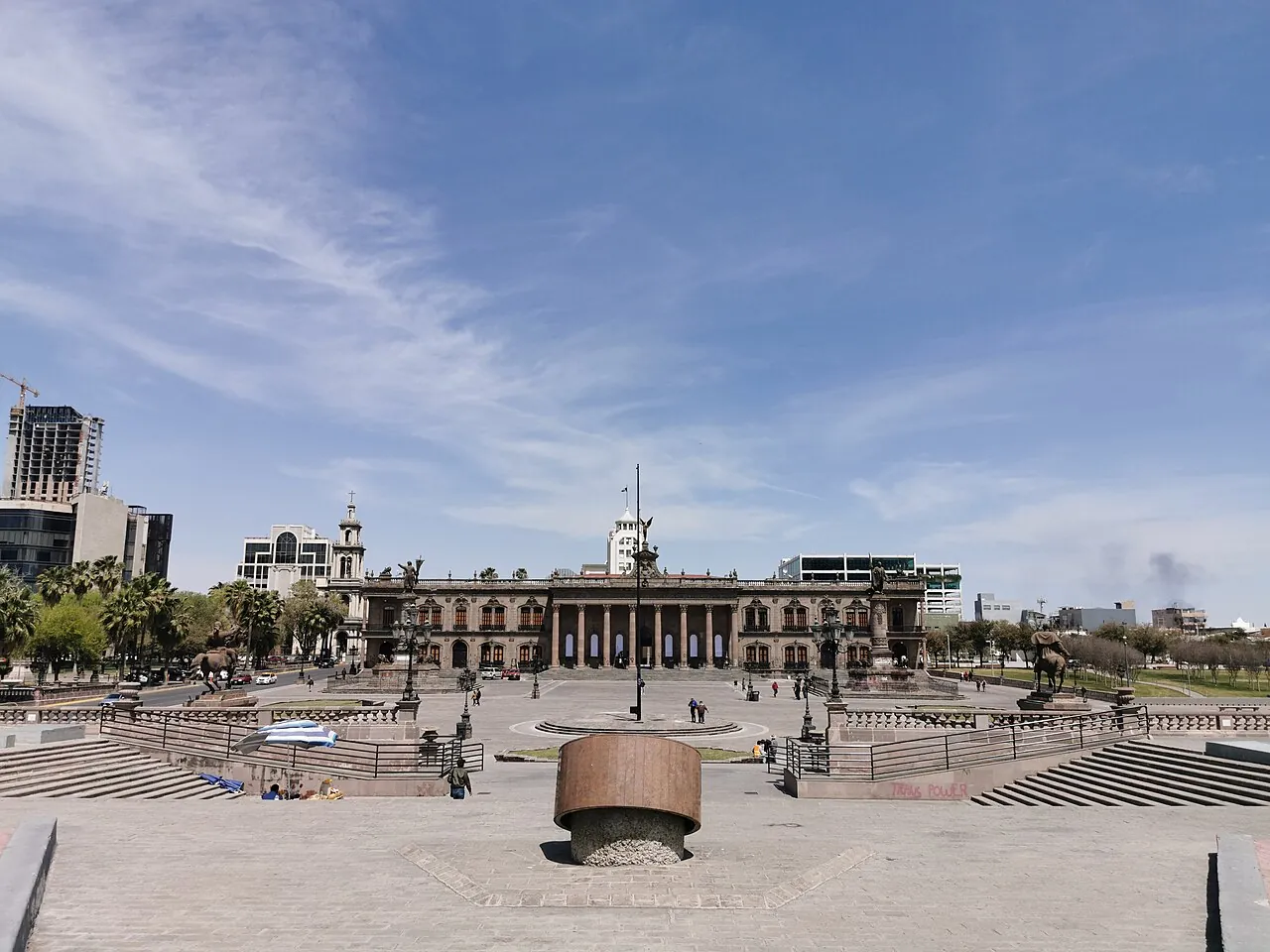 View of the Explanada de los Heroes and the Palacio de Gobierno Museum from the Macroplaza. Macroplaza
